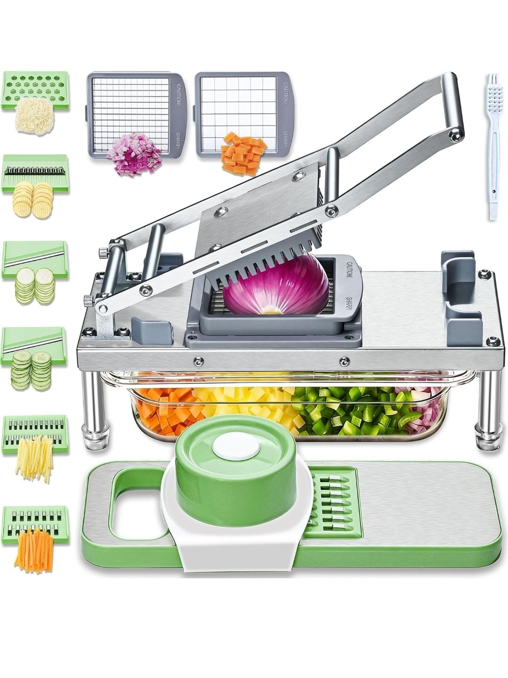 Stainless Steel Vegetable Chopper & Mandoline Slicer - Green